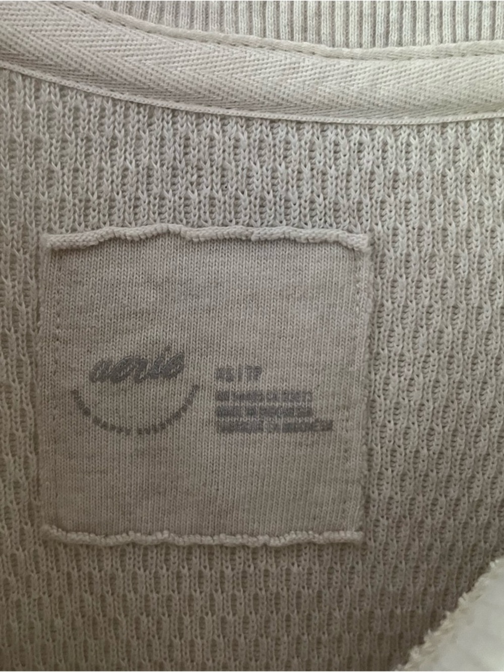Aerie Slouchy Oversized Waffle Knit Shirt Beige Mock Neck View 5